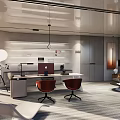 Modern Office Interior Design With Desk Chairs Lighting And Cabinets 3d model