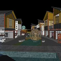Traditional Chinese Style Commercial Street With ART Shops Waterwheel And Fountain