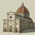 Ancient Historic Building With Red Brick Dome And White Marble Facade