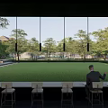 Modern Office Landscape With Outdoor Seating Trees Natural Light And Contemporary Design