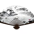 Traditional Chinese Ink Painting Folding Fan Decorative Ornament Set With Landscape Design