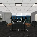 Hotel Public Lounge With Comfortable Sofas Wooden Coffee Tables City Night View And Wall Paintings