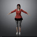 Woman in Red Top Black Skirt Striped Pants White Shoes with Braided Pigtails Arms Outstretched
