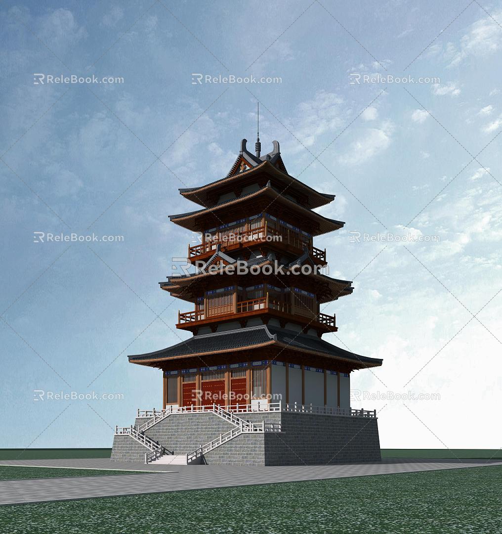 Chinese ancient building sutra depository pavilion pavilion 3d model