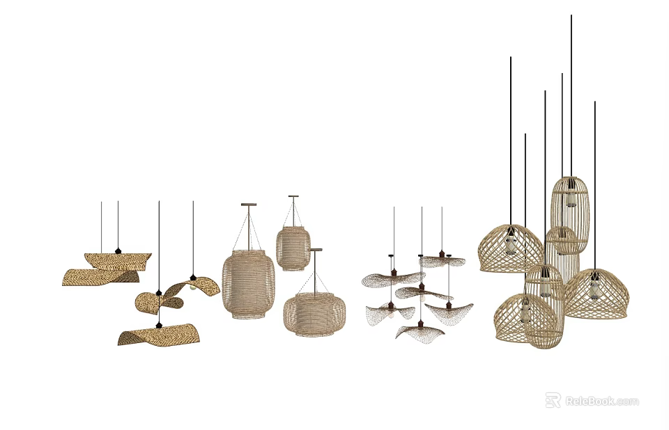 Rattan Woven Pendant Lights with Various Hanging Designs for Home Decor 3d model 