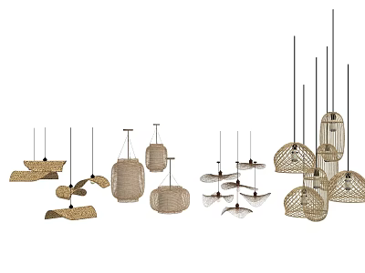 Rattan Woven Pendant Lights with Various Hanging Designs for Home Decor 3d model