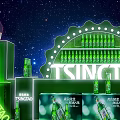 Tsingtao Photo Check in Spot With Green Beer Bottles Soccer Decoration And Starry Background Lighting