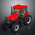 Red Tractor Agricultural Vehicle With Large Black Wheels Cabin Windshield And Beige Seats