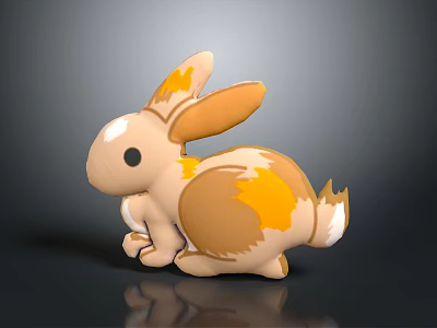 Cute 3D Rabbit Model with Orange Brown Fur and Large Ears in Cartoon Style 3d model