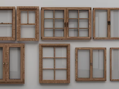 Wooden Casement Windows With Various Designs And Glass Panels For Home Decoration 3d model