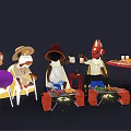 Colorful Cartoon Characters Gathered Around Dining Table With Food And Lit Lanterns