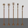 Vintage Brown Floor Standing Microphones With Various Retro Top Designs