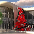Spiral Red And Transparent Balloon Art Installation At Modern Building Plaza