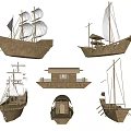 Various Handcrafted Wooden Boat Models With Sails Cabins And Classic Designs