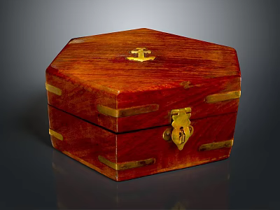 Vintage Red Wooden Clothing Storage Box With Gold Anchor And Metal Accents 3d model