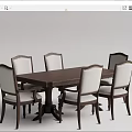 Modern Classic Solid Wood Dining Table With High Back Upholstered Chairs 3d model