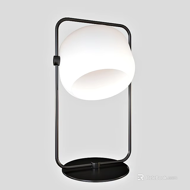 Modern Table Lamp With Black Metal Frame And White Shade Minimalist Design 3d model 