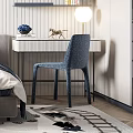 Blue Gray Kids Room With Bed Desk Chair Chandelier Stuffed Toy Rug And Hexagon Decor