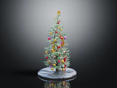 Decorated Christmas Tree With Star On Top Colorful Balls And Snow Base 3d model