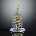 Decorated Christmas Tree With Star On Top Colorful Balls And Snow Base