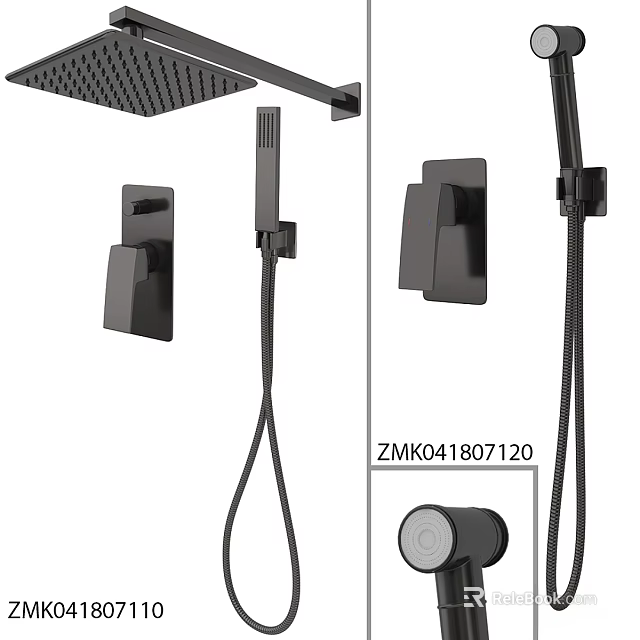 Black Modern Shower Faucet With Fixed And Handheld Showerhead And Control Panel 3d model
