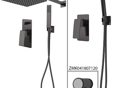 Black Modern Shower Faucet With Fixed And Handheld Showerhead And Control Panel 3d model