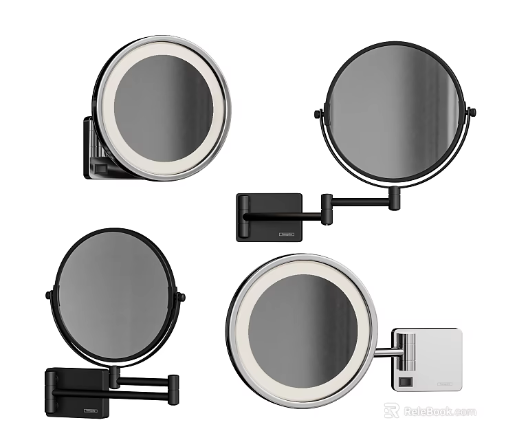 Modern Wall Mounted Illuminated Mirrors With Adjustable Arm And Round Design 3d model 