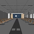 Modern Conference Room Interior Design With Long Table Beige Chairs And Blue Projection Screen