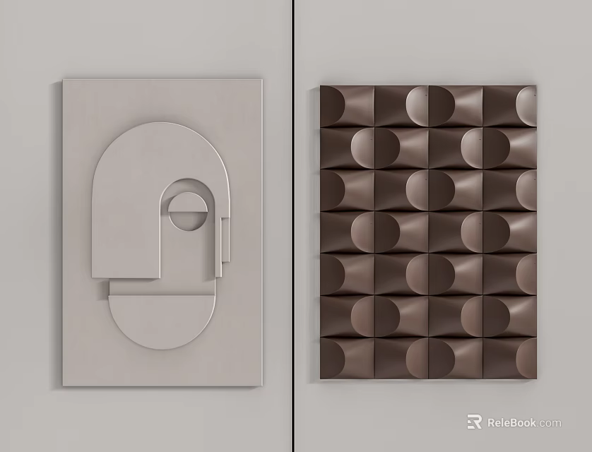 Abstract Modern Wall Decor with Light Gray Geometric Design and Dark Brown Circular Patterns 3d model