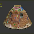 Vintage Orange Space Capsule Module With Conical Structure And Surface Windows Details 3d model