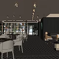 Elegant Modern Restaurant Interior With Checkered Floor Comfortable Seating And Warm Lighting