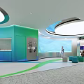 Holma Exhibition Hall Interior Featuring Curved Display Wall Visitors And Digital Screens