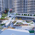 Modern High Rise Residential Complex with Urban Apartment Buildings and Green Spaces