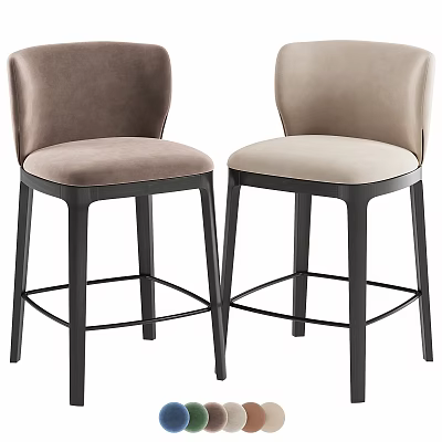Modern Minimalist Bar Stools With Brown And Beige Velvet Seats And Black Metal Legs Design 3d model