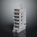 Gray Multi Story Building With Balconies Air Conditioners And Roof Equipment