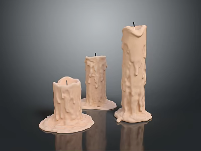 Artistic Sculpture Carving Design of Cream Colored Candles with Dripping Texture and Various Heights 3d model