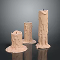 Artistic Sculpture Carving Design of Cream Colored Candles with Dripping Texture and Various Heights
