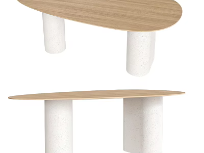 Modern Oval Dining Table With Wooden Tabletop And White Cylindrical Legs 3d model