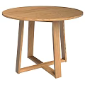 Round Wooden Dining Table With Natural Wood Grain Surface And Crossed Legs Design