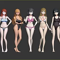 Five Game Anime Female Characters In Bikini Swimwear With Colorful Hair Standing