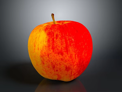 Fresh Red And Yellow Striped Apple On Dark Background With Shiny Surface 3d model