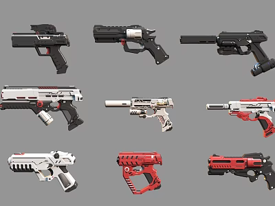 Various Modern Pistol Designs Featuring Different Colors And Stylish Details 3d model