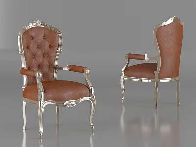 Elegant Ornate Accent Chair with Tufted Leather Backrest Metal Frame and Carved Armrests 3d model