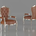 Elegant Ornate Accent Chair with Tufted Leather Backrest Metal Frame and Carved Armrests