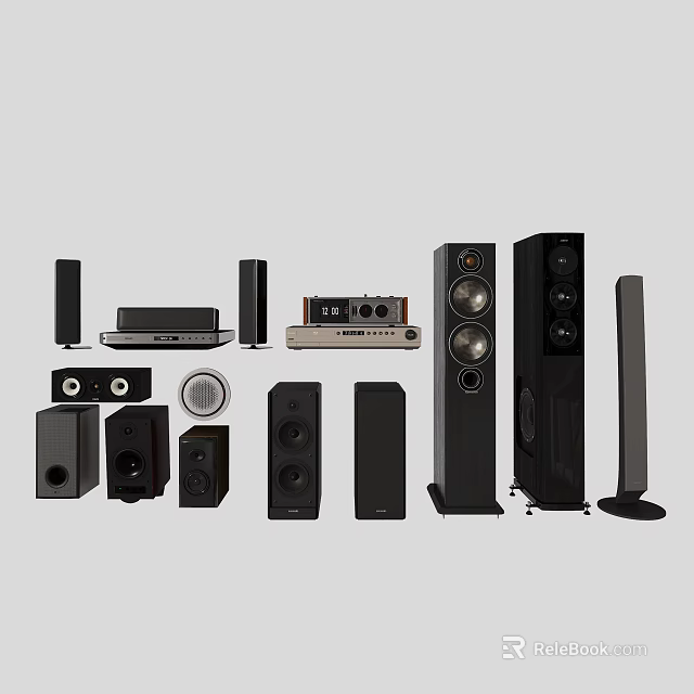 Modern Home Audio System With Bookshelf Floorstanding Speakers And Amplifier Components 3d model 