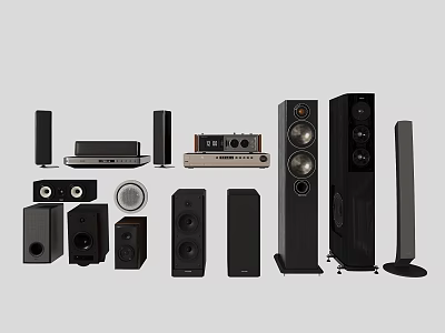 Modern Home Audio System With Bookshelf Floorstanding Speakers And Amplifier Components 3d model