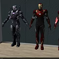Three Iron Man Game Movie Characters With Detailed Armor Standing Against Wall