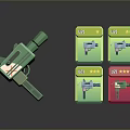 Green Toy Gun Weapon With Green And Red Square Boxes Display Setup