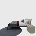 Modern Minimalist Double Bed With Beige Headboard White Sheets Red Accent And Bedside Table 3d model