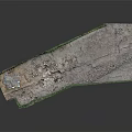 Terrain Model With Green Vegetation Borders Gray Surface And Scattered Construction Debris